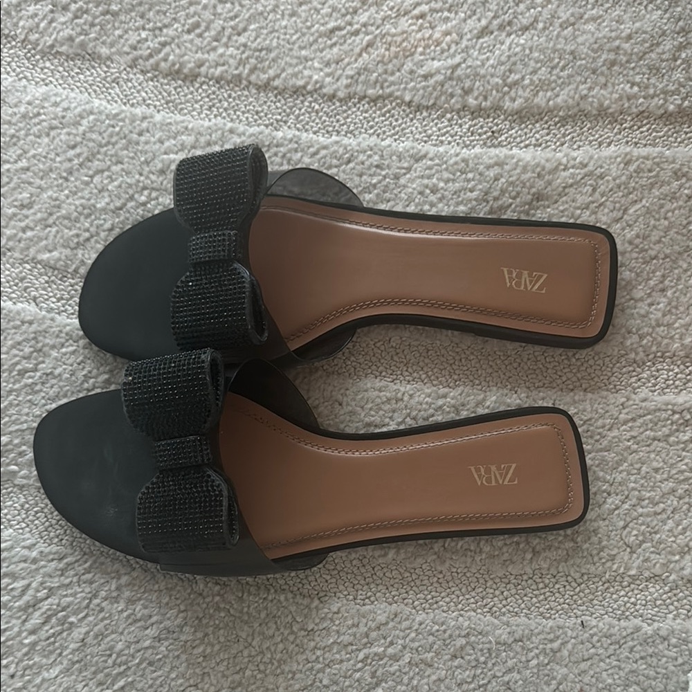 Zara Black Bow Slide Sandals